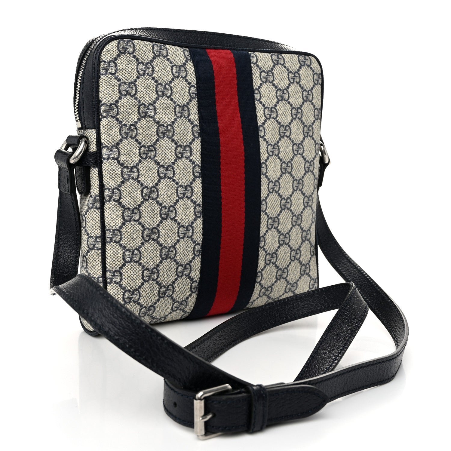 Gucci GG Supreme Monogram Textured Dollar Calfskin Web Small Ophidia Messenger Bag Beige Blue 3 of 10