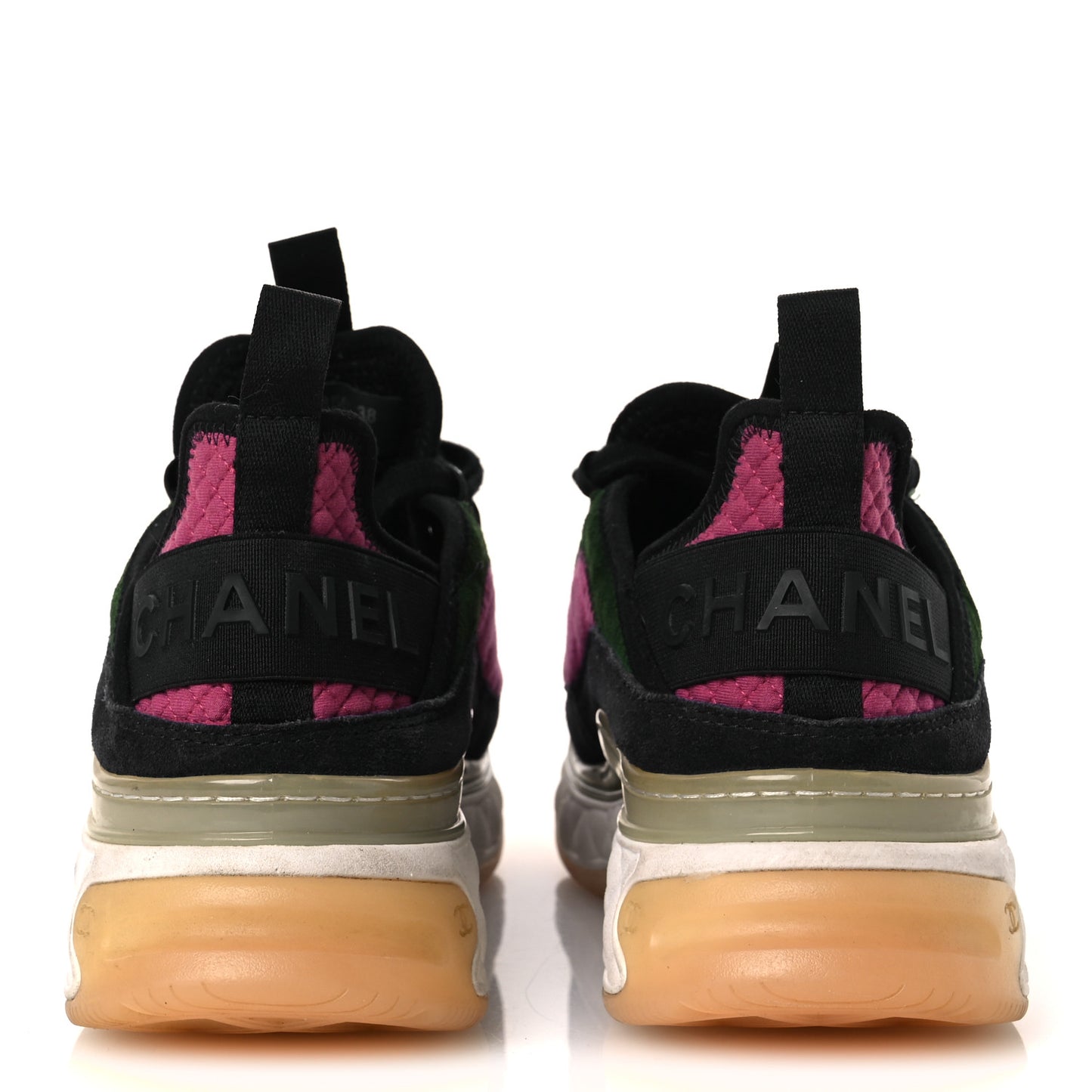 Velvet Calfskin Mixed Fibers CC Sneakers 38 Dark Pink Green