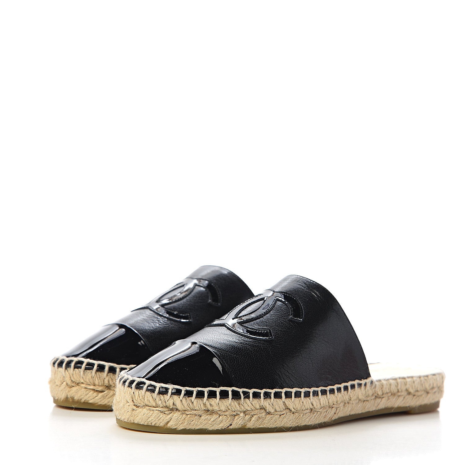Chanel Goatskin Patent CC Espadrille Mules 37 Black 3 of 11