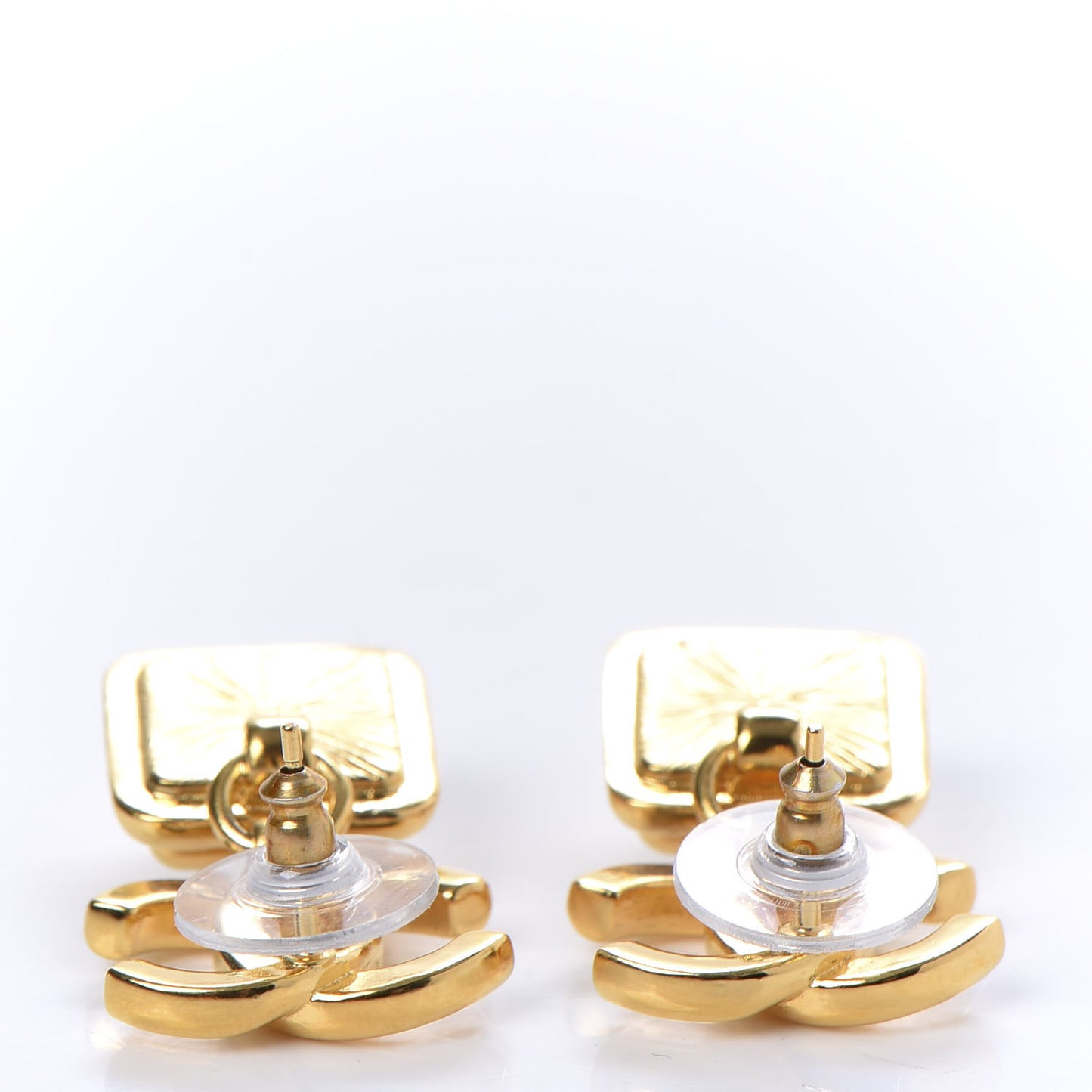 Large Crystal CC Drop Earrings Gold