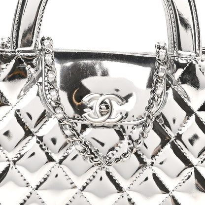 Chanel Mirror Calfskin Metallic Calfskin Quilted Nano Kelly Shopper Silvery 8 of 11