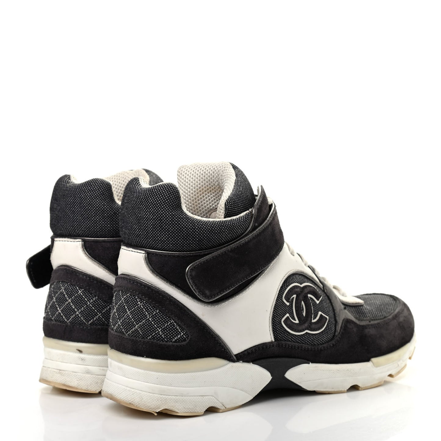 Canvas Goatskin CC High Top Sneakers 38 Black White