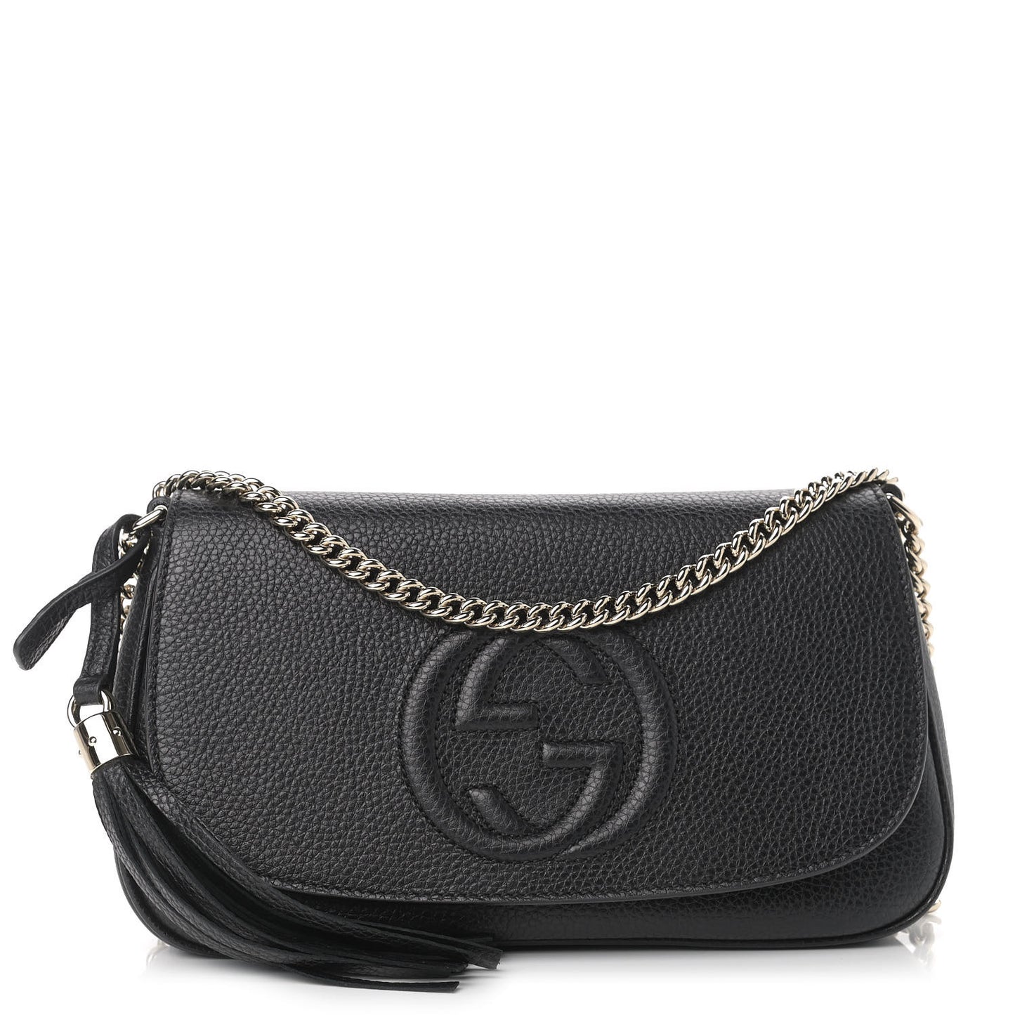 Pebbled Calfskin Medium Soho Flap Crossbody Black