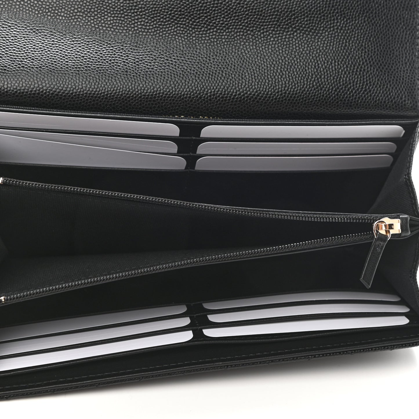 Caviar Quilted Crystal CC Large Gusset Flap Wallet Black