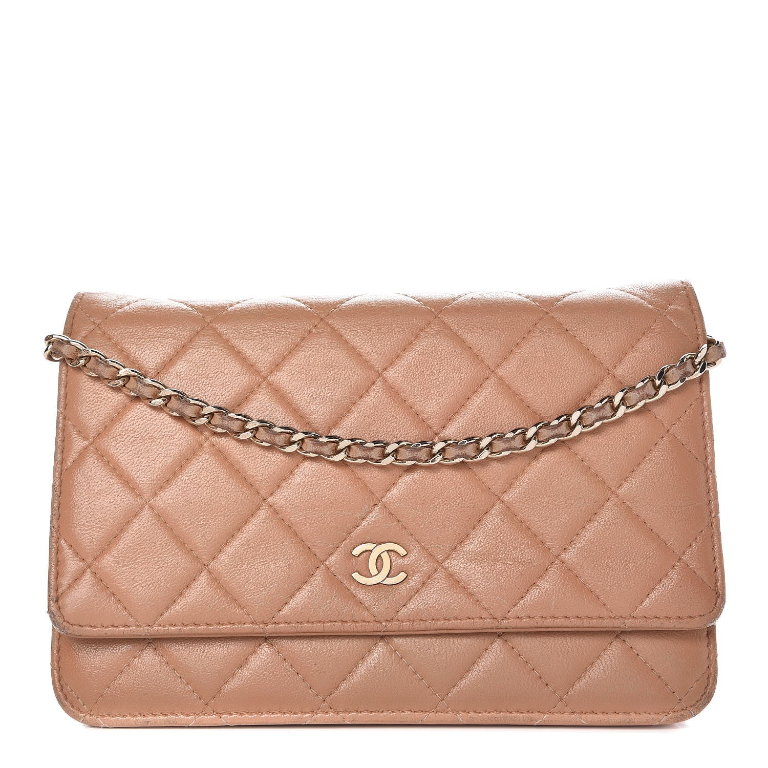 Chanel Lambskin Quilted Wallet on Chain WOC Dark Beige 1 of 17