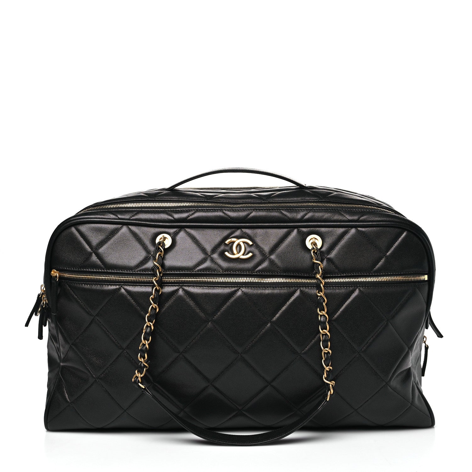 Chanel Shiny Grained Calfskin Quilted Large Travel Bowling Bag Black 1 of 10