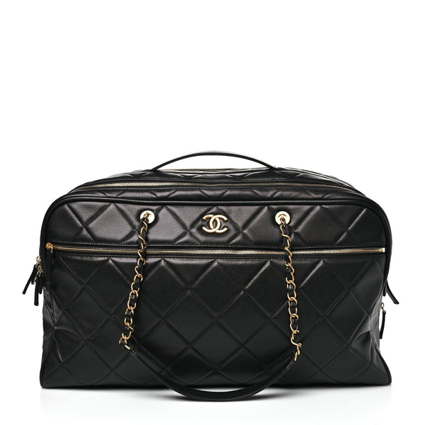 Chanel Shiny Grained Calfskin Quilted Large Travel Bowling Bag
