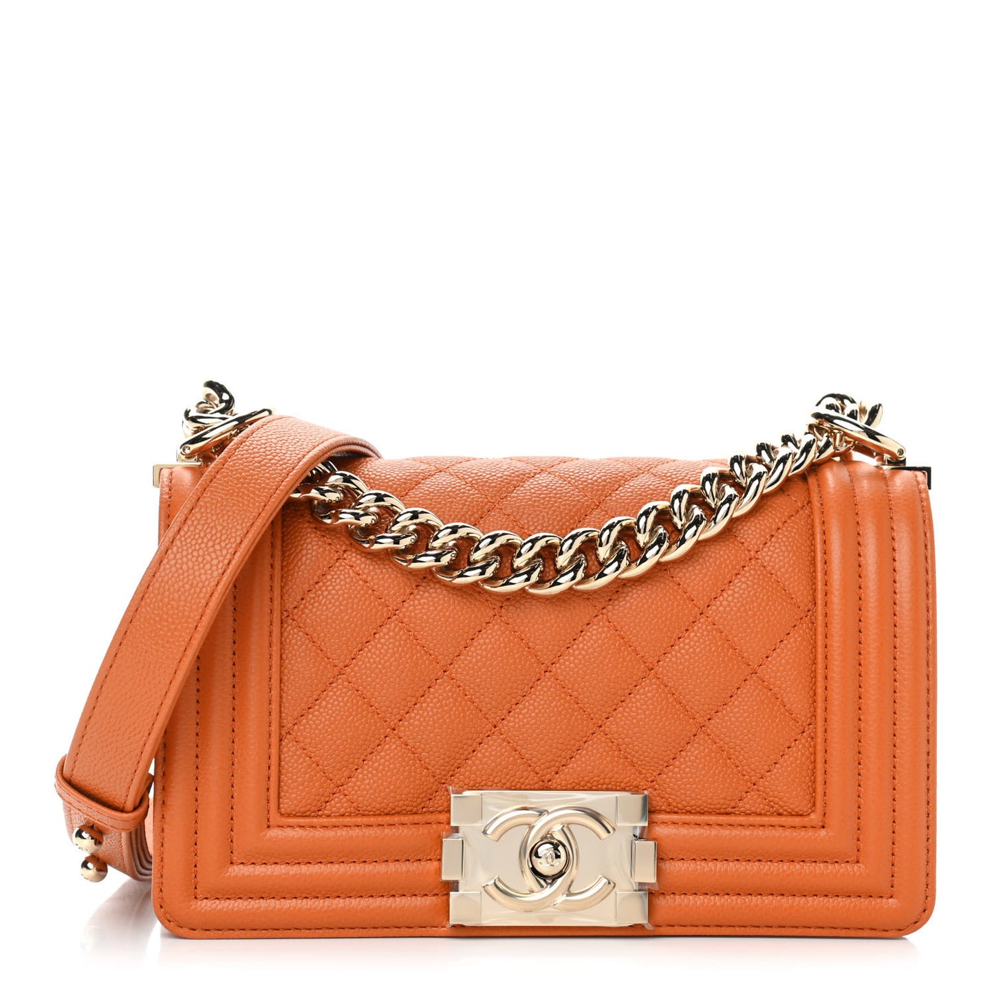 Caviar Quilted Small Boy Flap Light Brown
