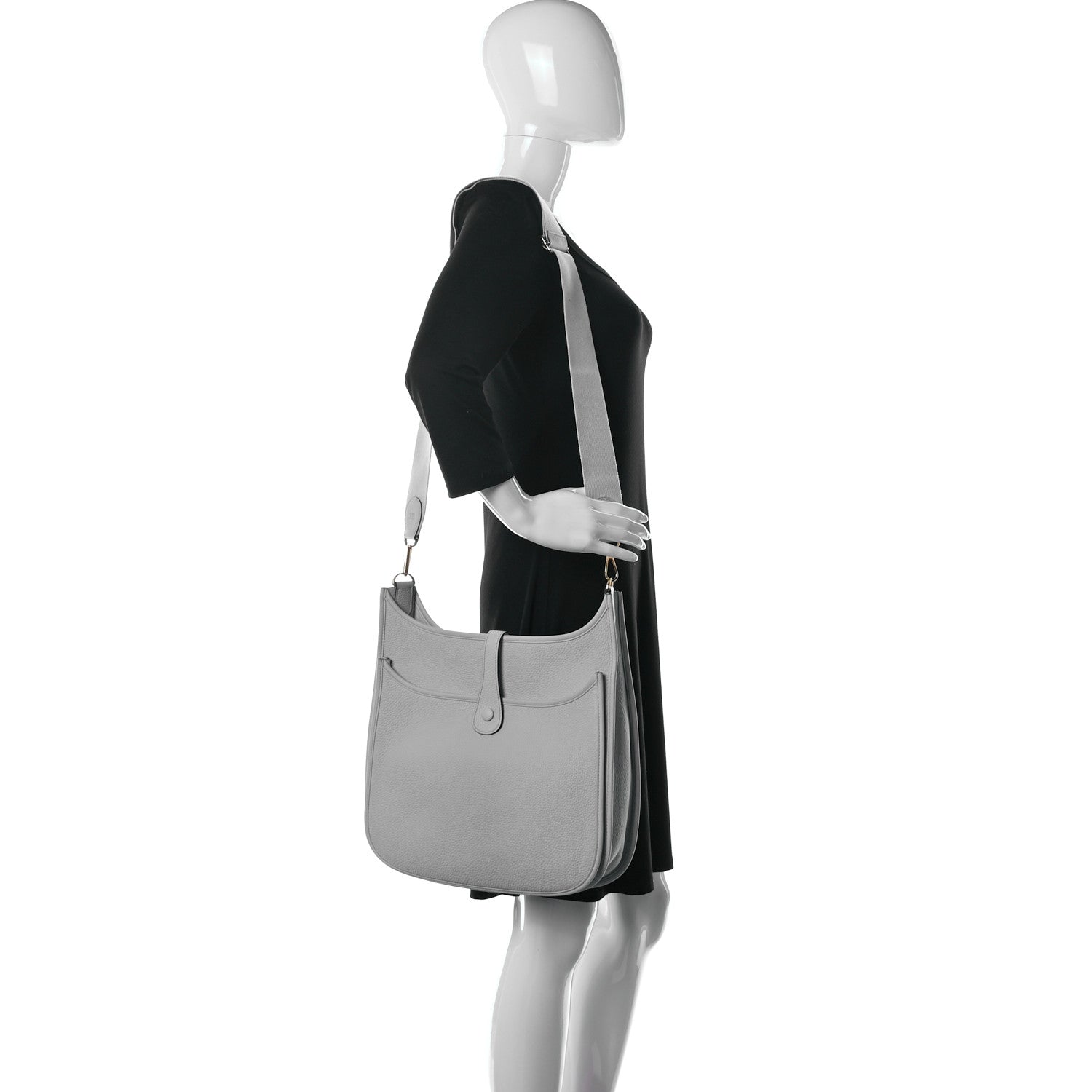 Hermes Taurillon Clemence Evelyne III GM Bleu Pale 2 of 14