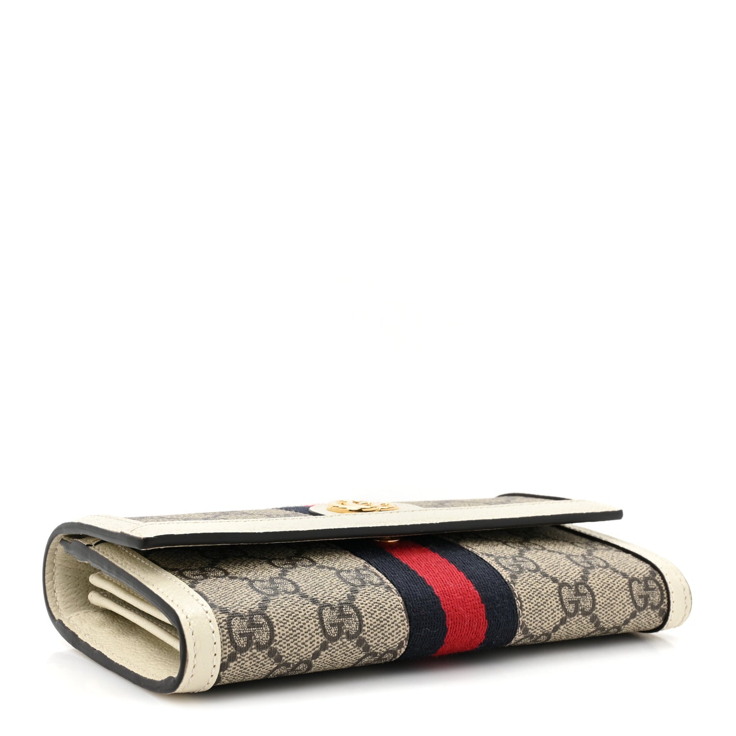 GG Supreme Monogram Textured Calfskin Web Ophidia Continental Wallet Beige White