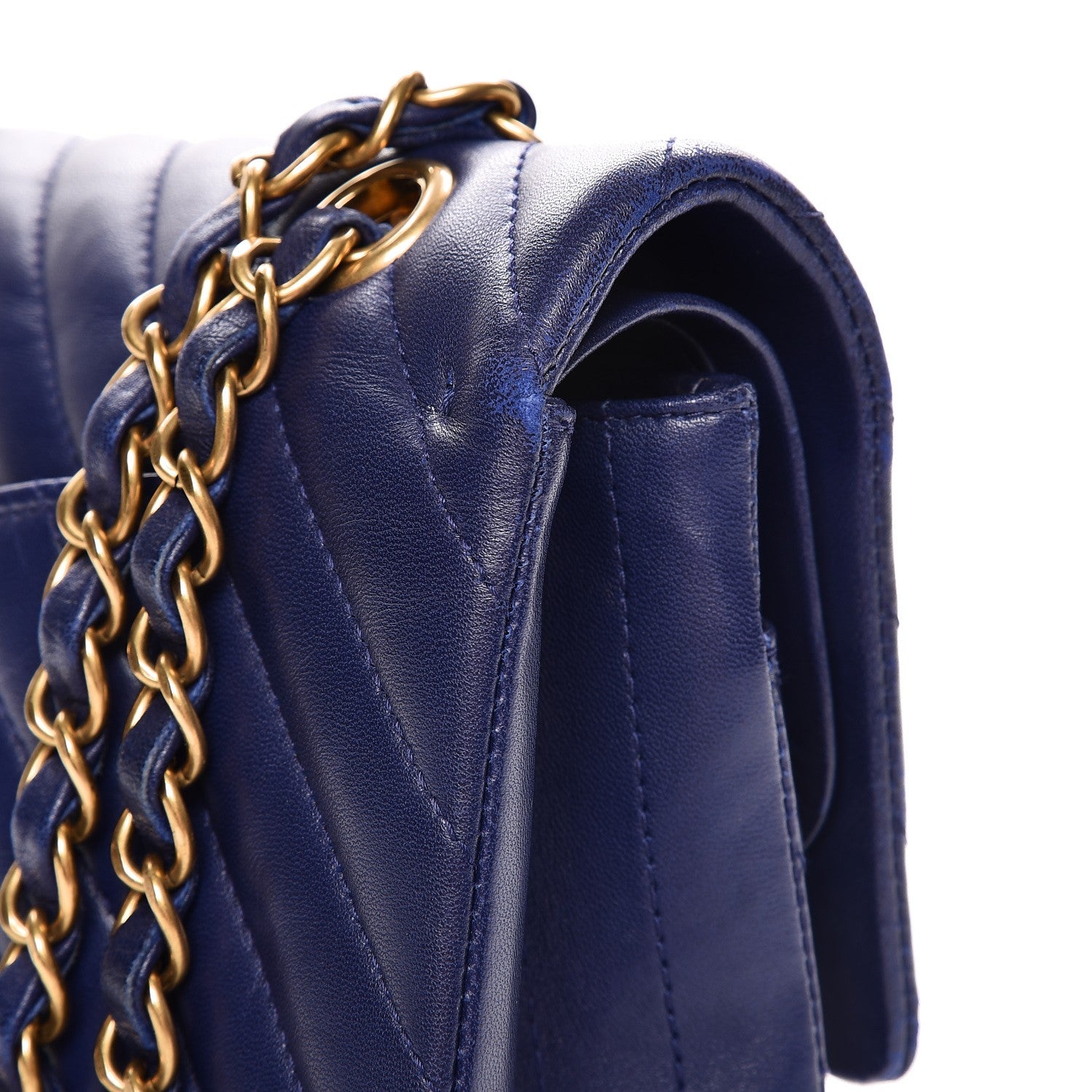 Chanel Lambskin Chevron Quilted Medium Double Flap Blue 9 of 15
