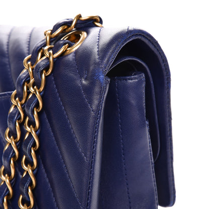 Chanel Lambskin Chevron Quilted Medium Double Flap Blue 9 of 15
