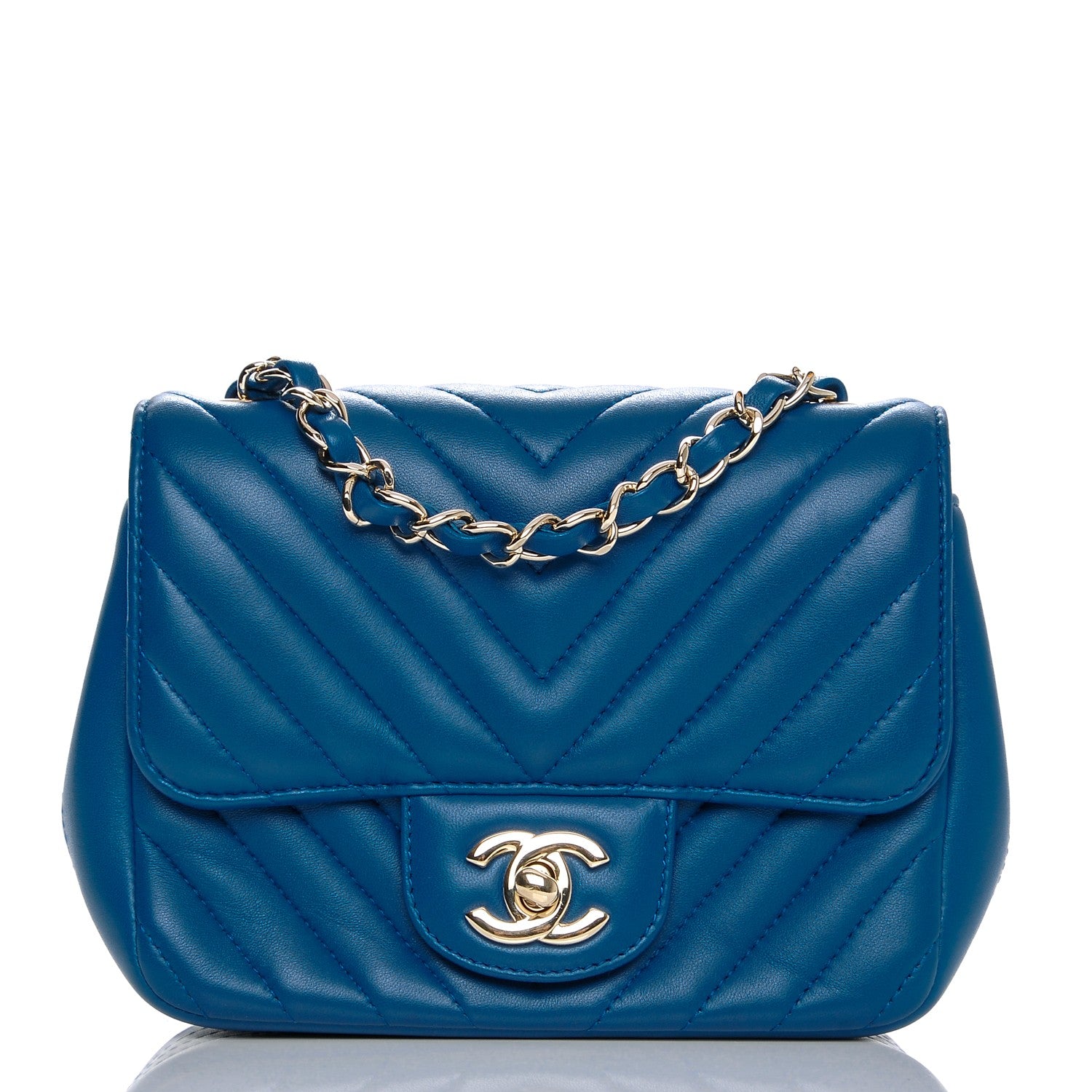 Chanel Lambskin Chevron Quilted Mini Square Flap Blue 1 of 7