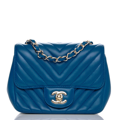 Chanel Lambskin Chevron Quilted Mini Square Flap Blue 1 of 7