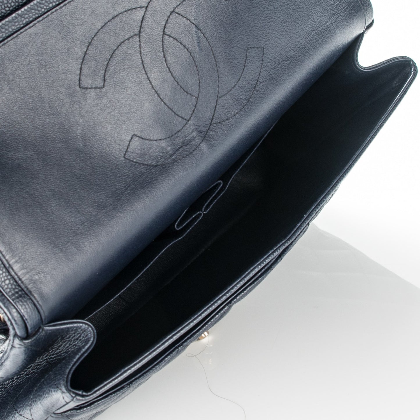 Caviar Quilted Maxi Double Flap Navy Blue