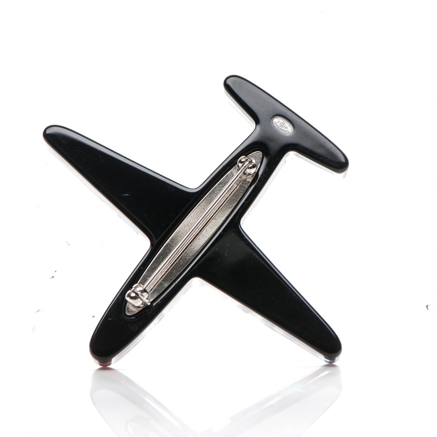 Resin Striped CC Airplane Brooch Blue Red