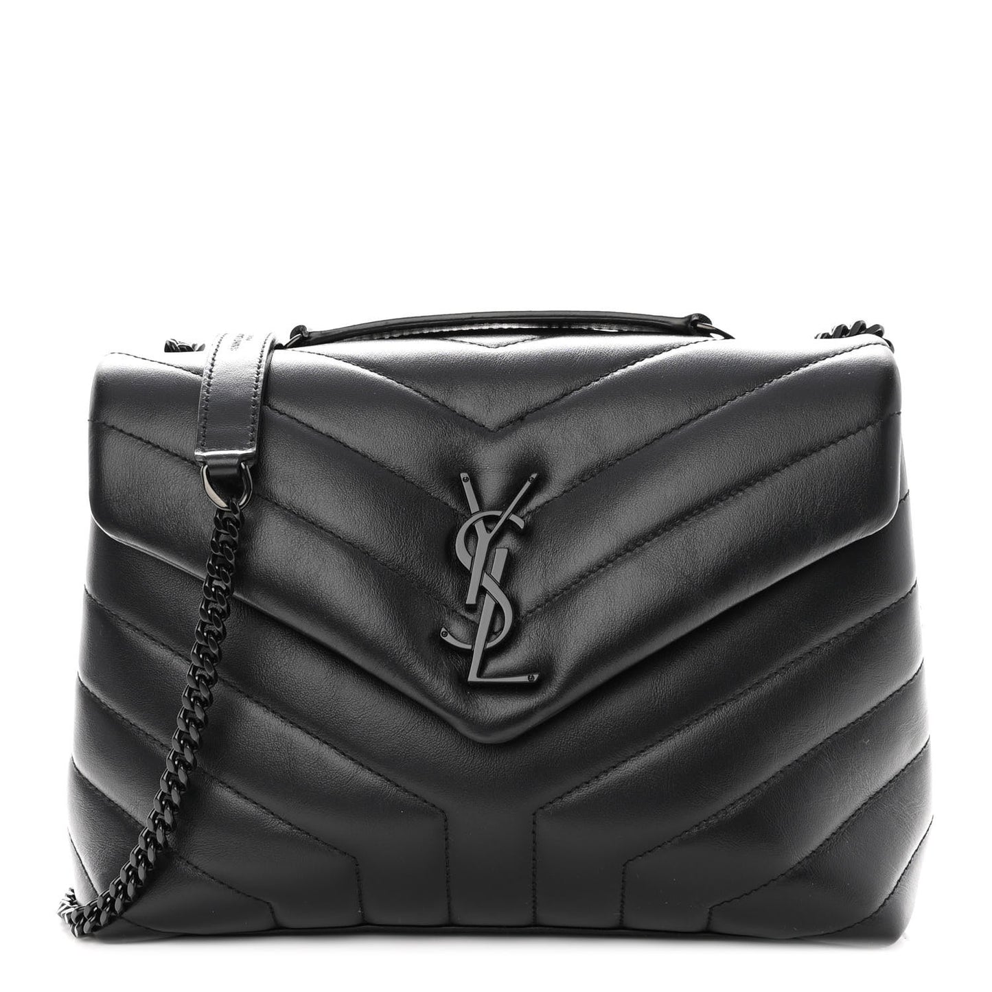 Calfskin Y Quilted Monogram Monochrome Small Loulou Chain Satchel Black