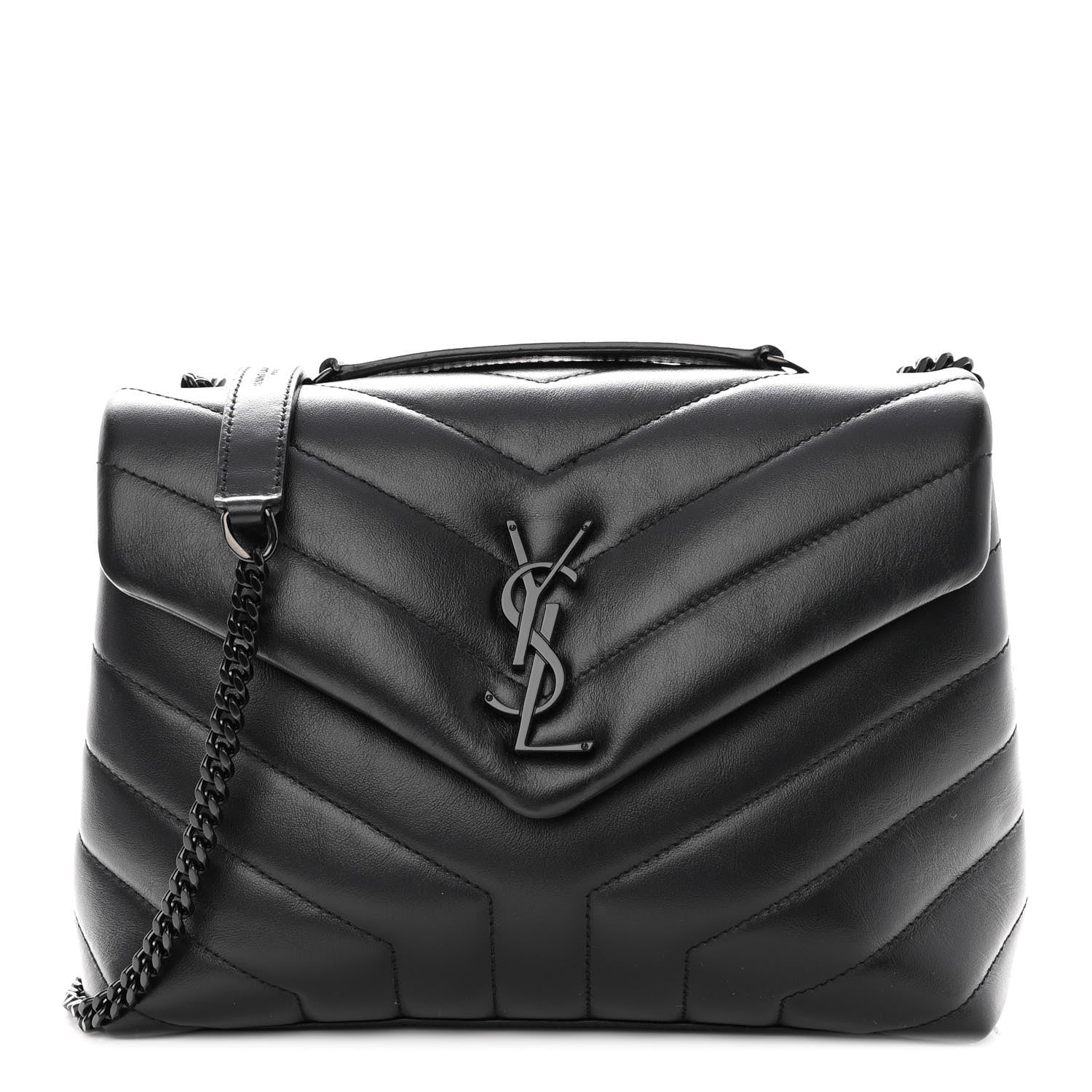 Saint Laurent Calfskin Y Quilted Monogram Monochrome Small Loulou Chain Satchel Black 1 of 10