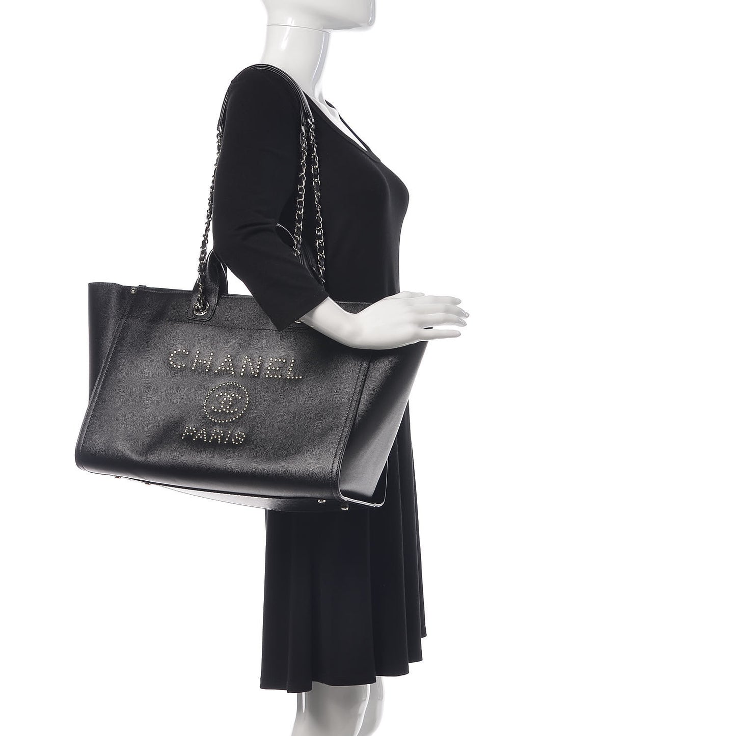 Caviar Large Studded Deauville Tote Black