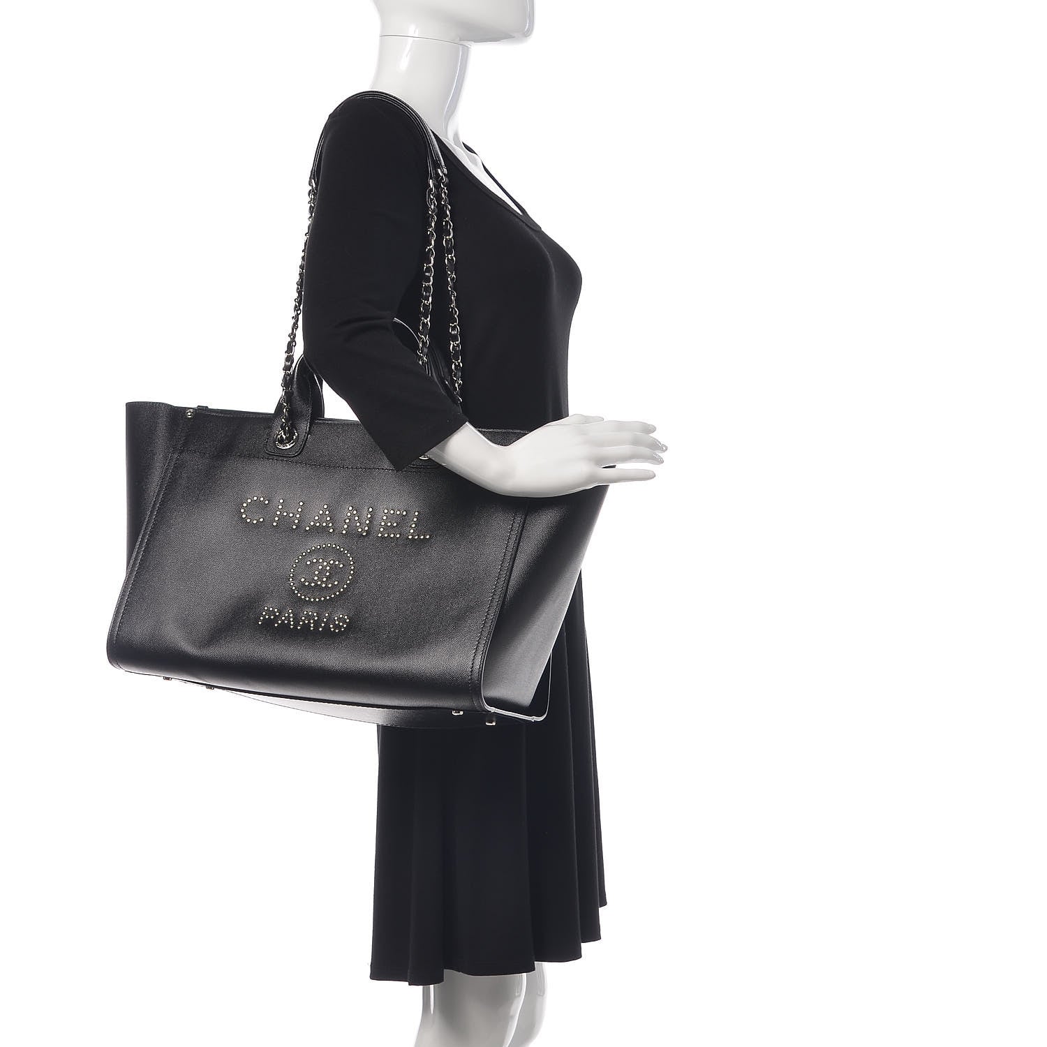 Chanel Caviar Large Studded Deauville Tote Black 2 of 10