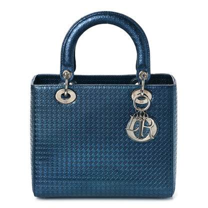Christian Dior Metallic Patent Micro-Cannage Medium Lady Dior Blue 1 of 8