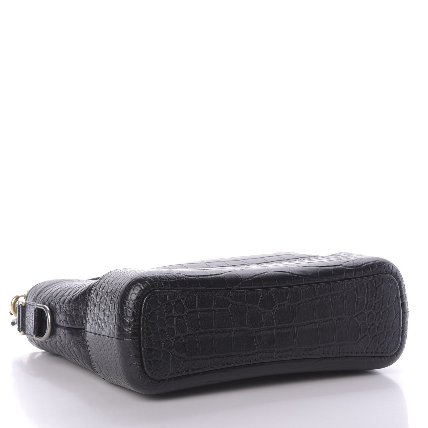 Crocodile Embossed Calfskin Medium Gabrielle Cocodile Hobo Black