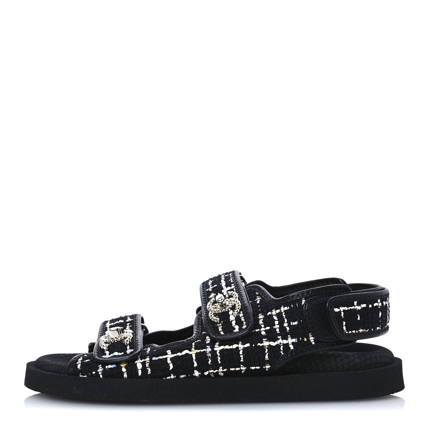 Chanel Tweed Lambskin Dad Sandals 39 Black Multicolor 1 of 9
