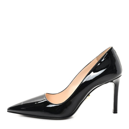 Prada Patent Metal Logo Pumps 34 Black 1 of 9