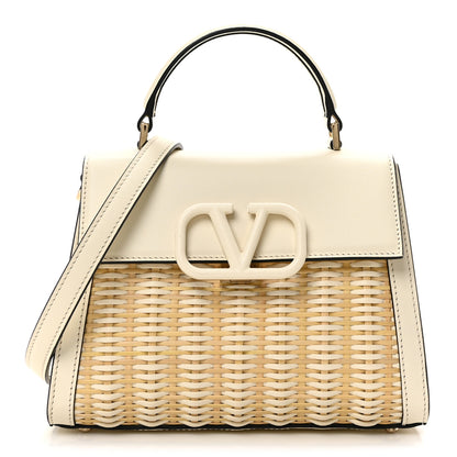 Valentino Garavani Wicker Calfskin Small VSling Top Handle Bag Natural White 1 of 9