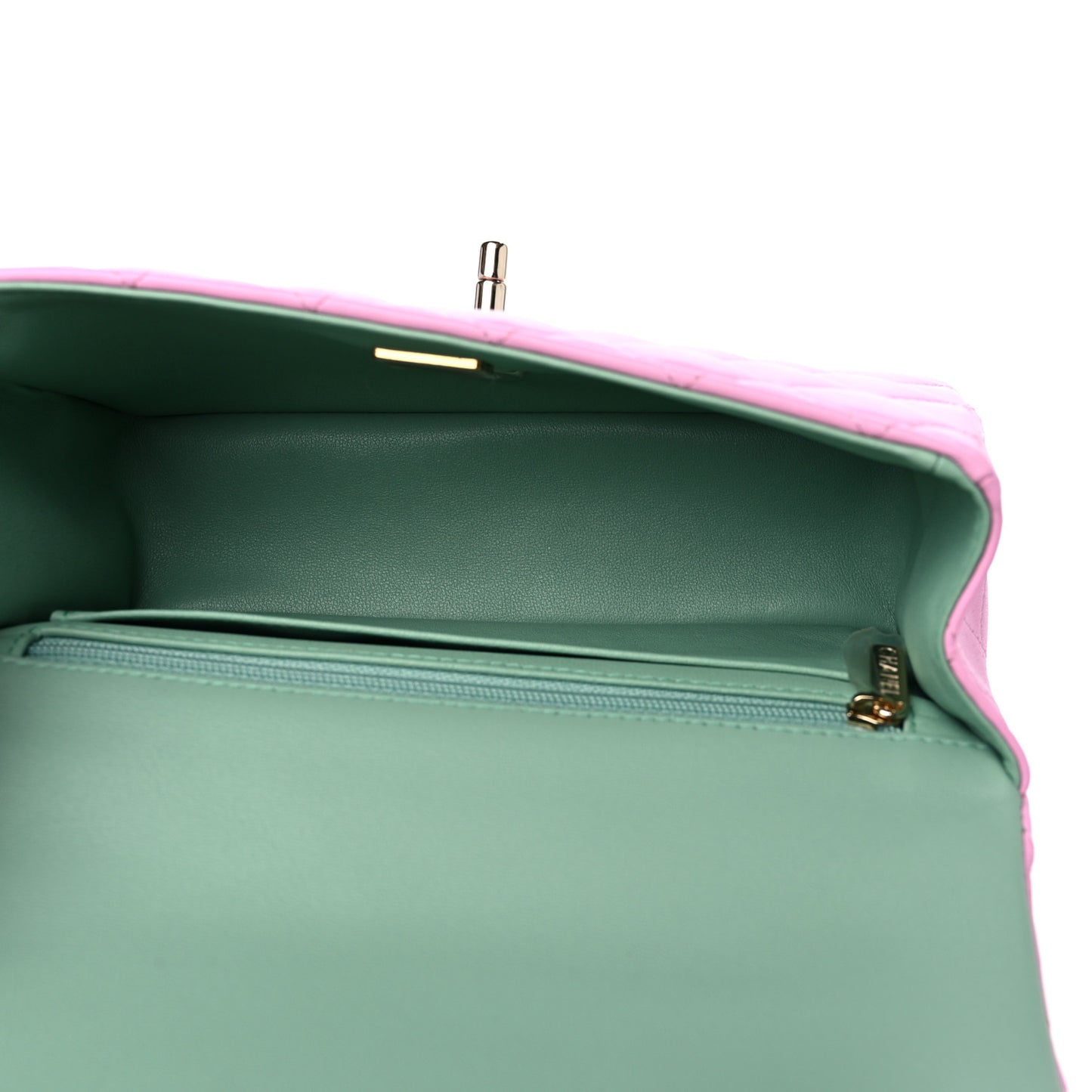 Lambskin Quilted Mini Top Handle Rectangular Flap Lilac Light Green