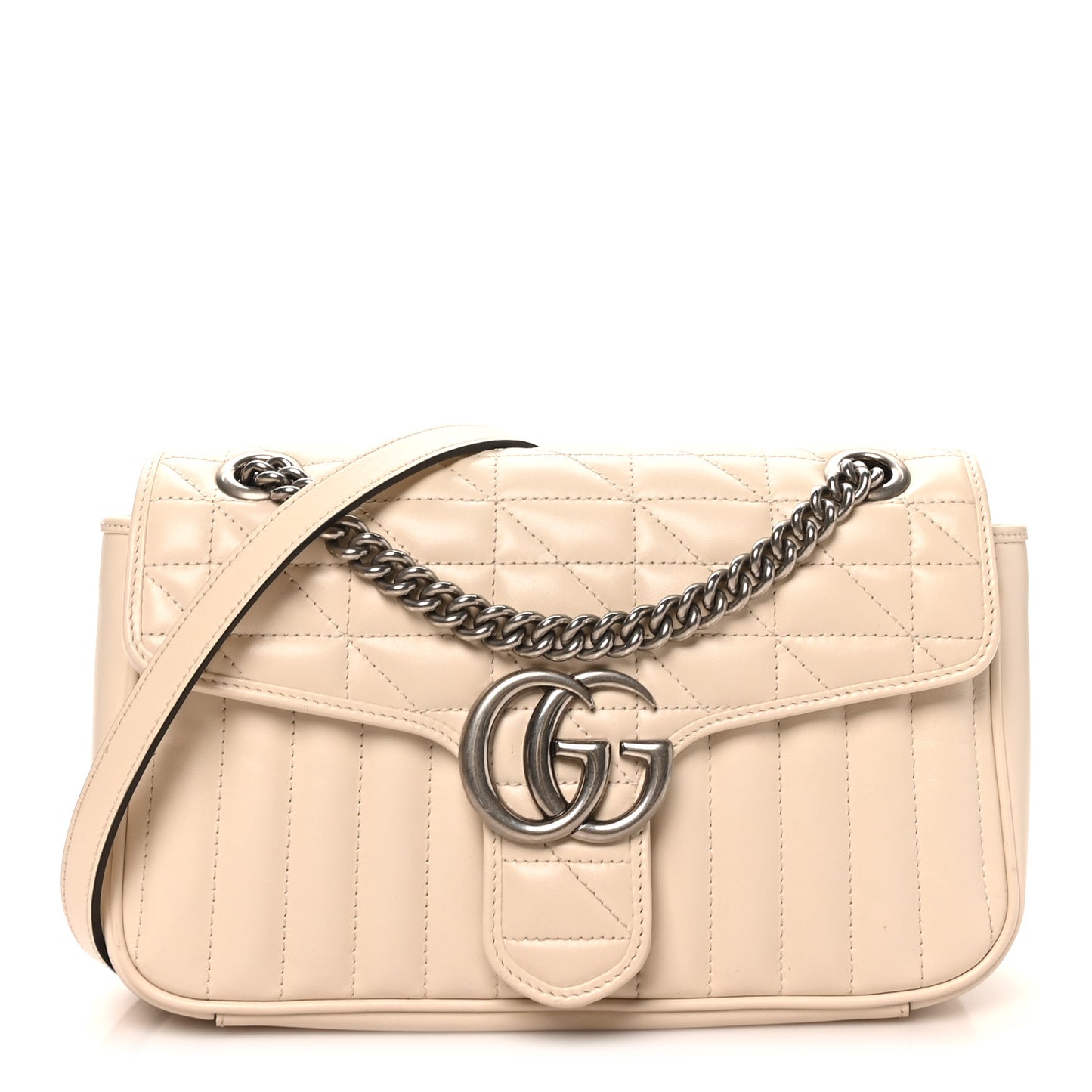 Calfskin Matelasse Aria Small GG Marmont Shoulder Bag Mystic White