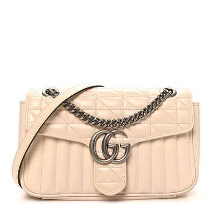 Gucci Calfskin Matelasse Aria Small GG Marmont Shoulder Bag Mystic White 1 of 10