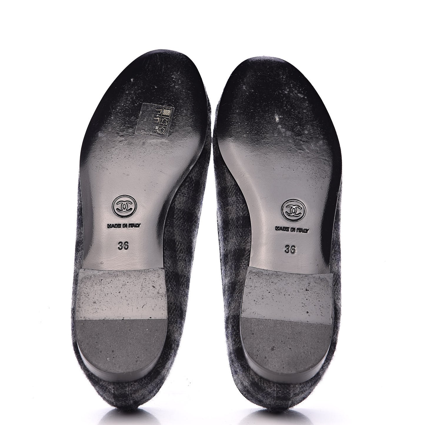 Tweed Cap Toe Ballerina Flats 36 Dark Grey Black
