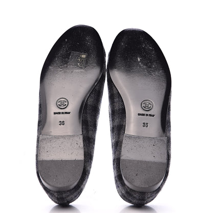 Chanel Tweed Cap Toe Ballerina Flats 36 Dark Grey Black 6 of 9
