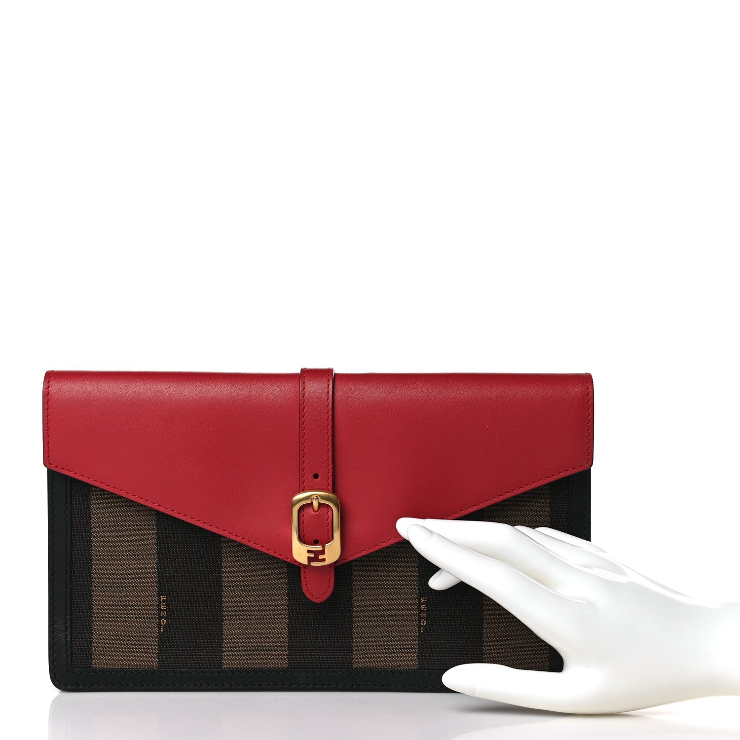 Fendi Pequin Vitello Large Chameleon Envelope Clutch Tobacco Rosso 2 of 12