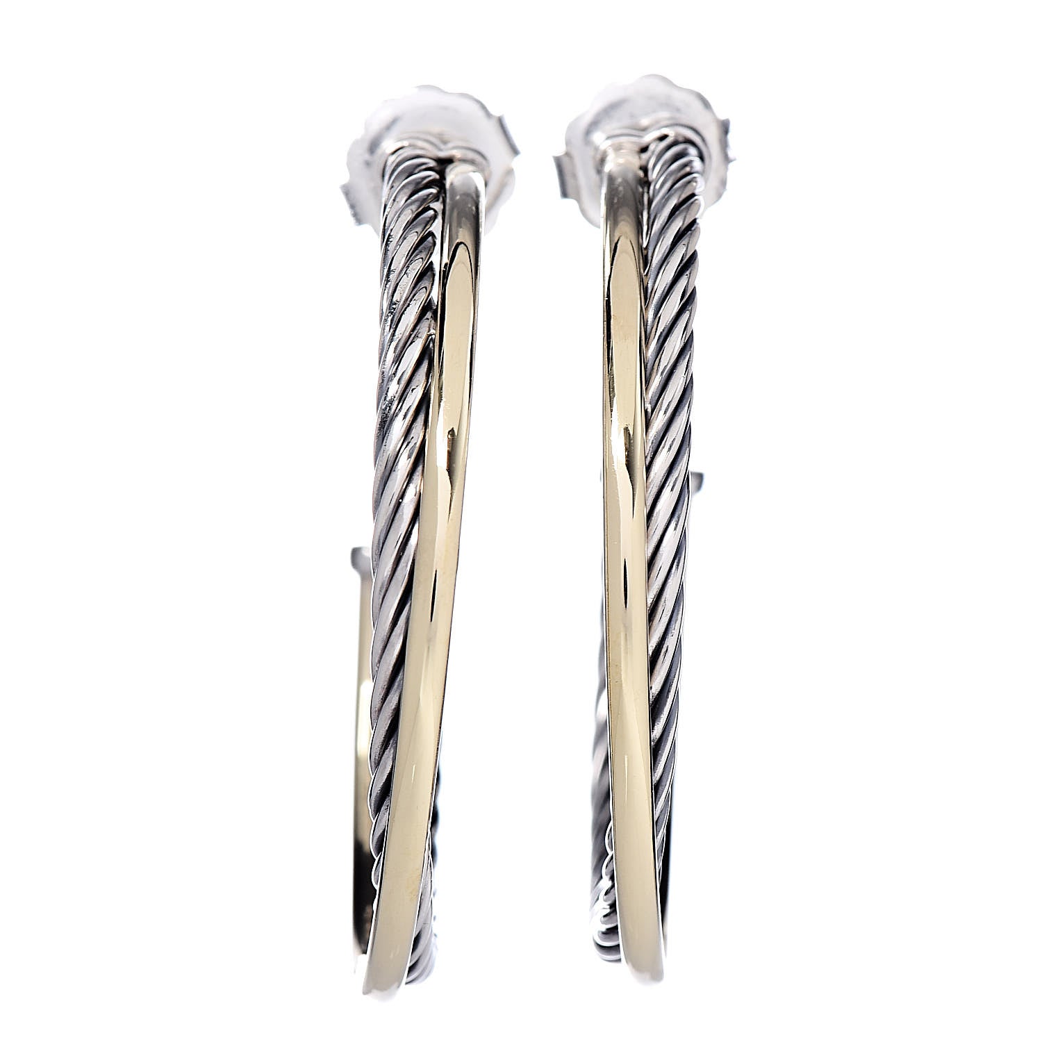 David Yurman Sterling Silver 18K Yellow Gold 44mm Extra Large Crossover Cable Hoop Earrings 1 of 5