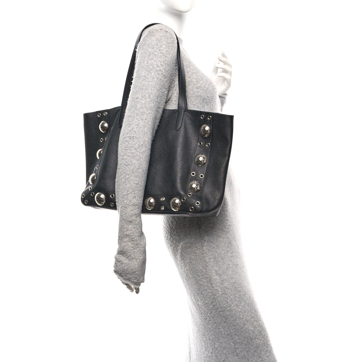 Valentino Garavani Grainy Calfskin Studded Medium Nellcote Shopping Tote Black 2 of 10