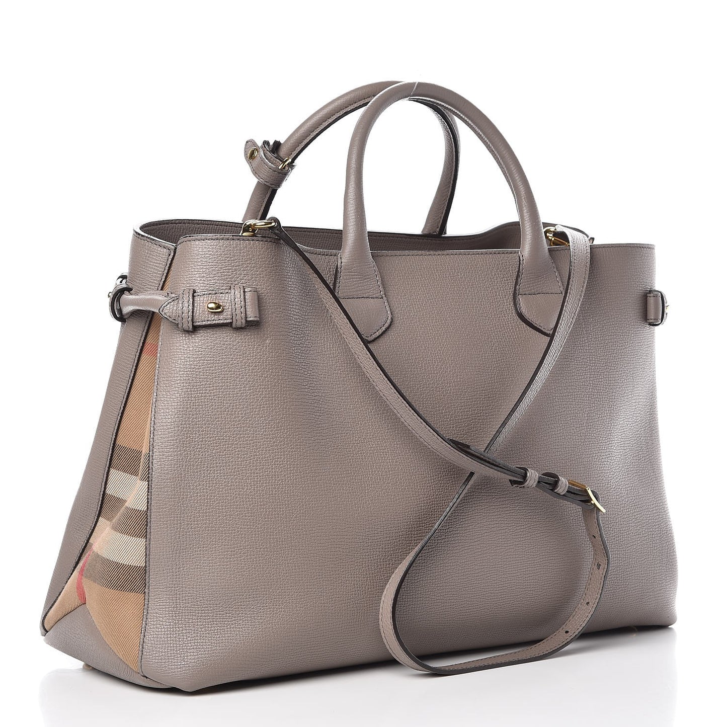Grainy Calfskin House Check Large Banner Tote Grey