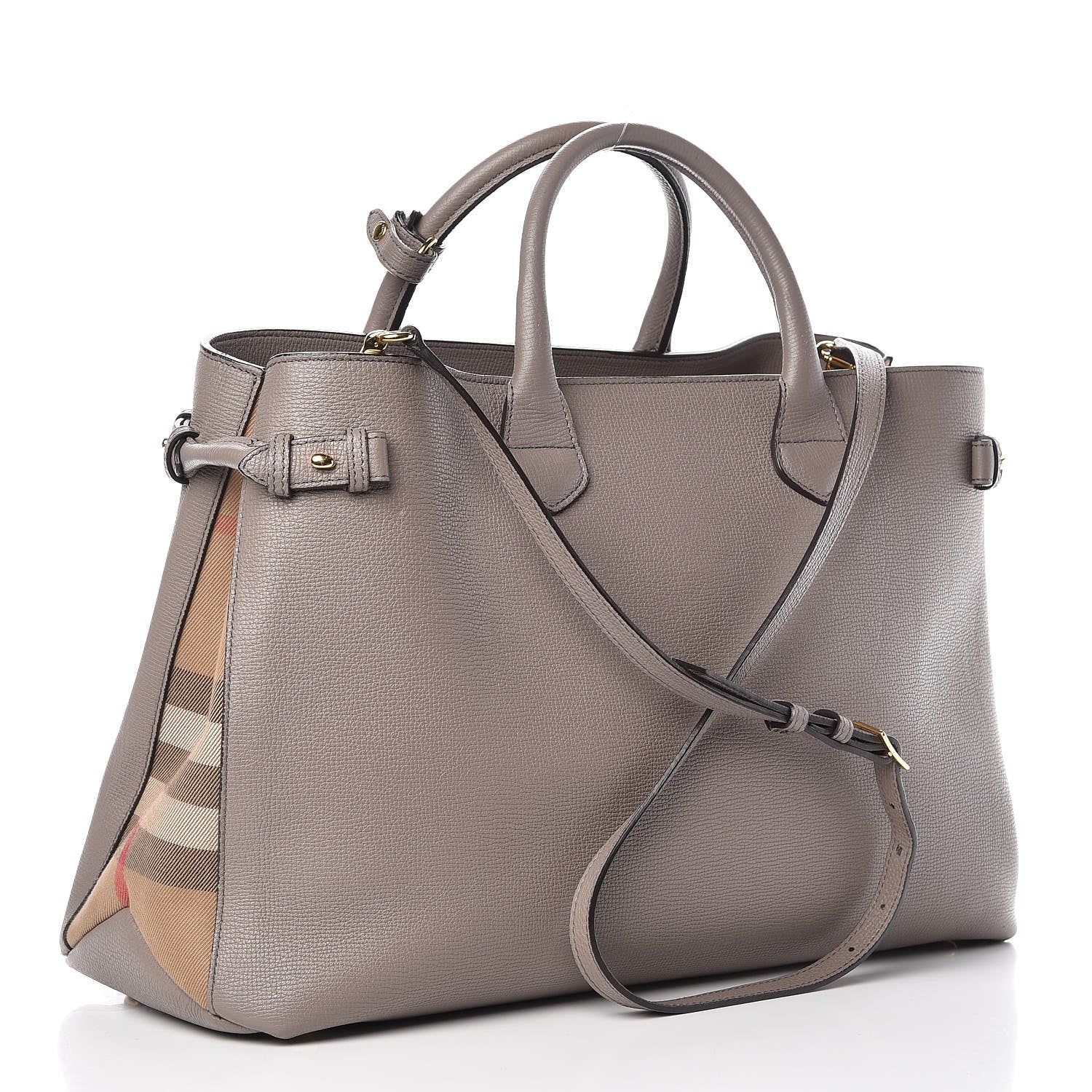 Burberry Grainy Calfskin House Check Large Banner Tote Grey 3 of 16