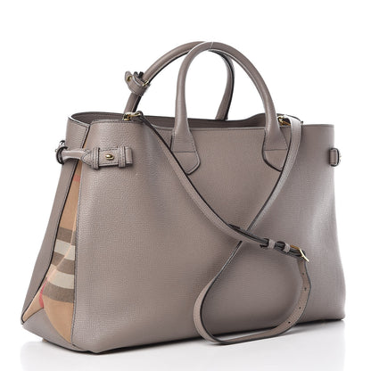 Burberry Grainy Calfskin House Check Large Banner Tote Grey 3 of 16