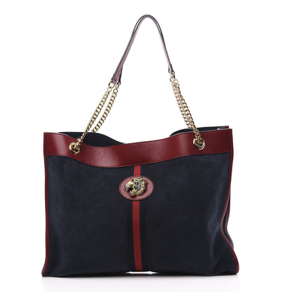Gucci Suede Calfskin Large Rajah Chain Tote New Blue Romantic Cherry 2 of 12