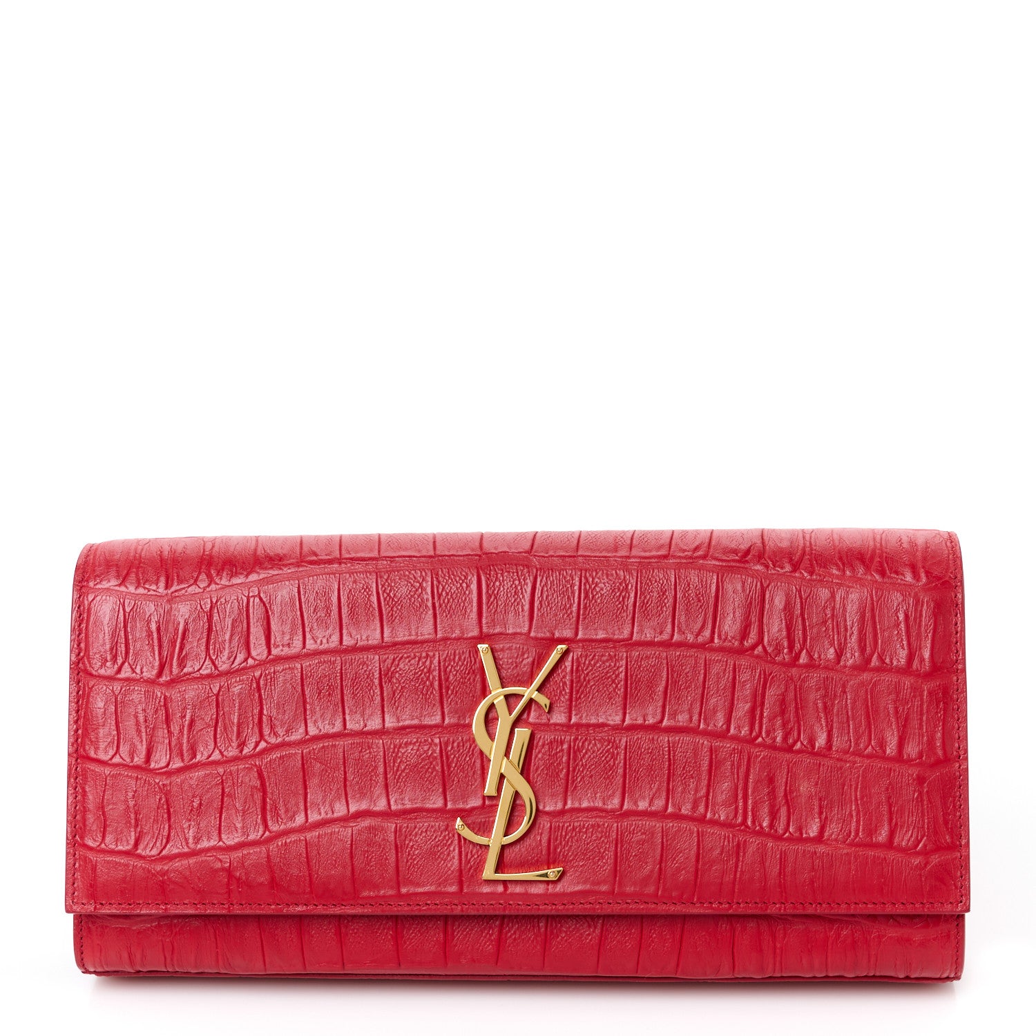 Saint Laurent Calfskin Crocodile Embossed Classic Monogram Cassandre Clutch Red 1 of 9