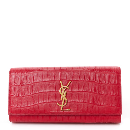 Saint Laurent Calfskin Crocodile Embossed Classic Monogram Cassandre Clutch Red 1 of 9
