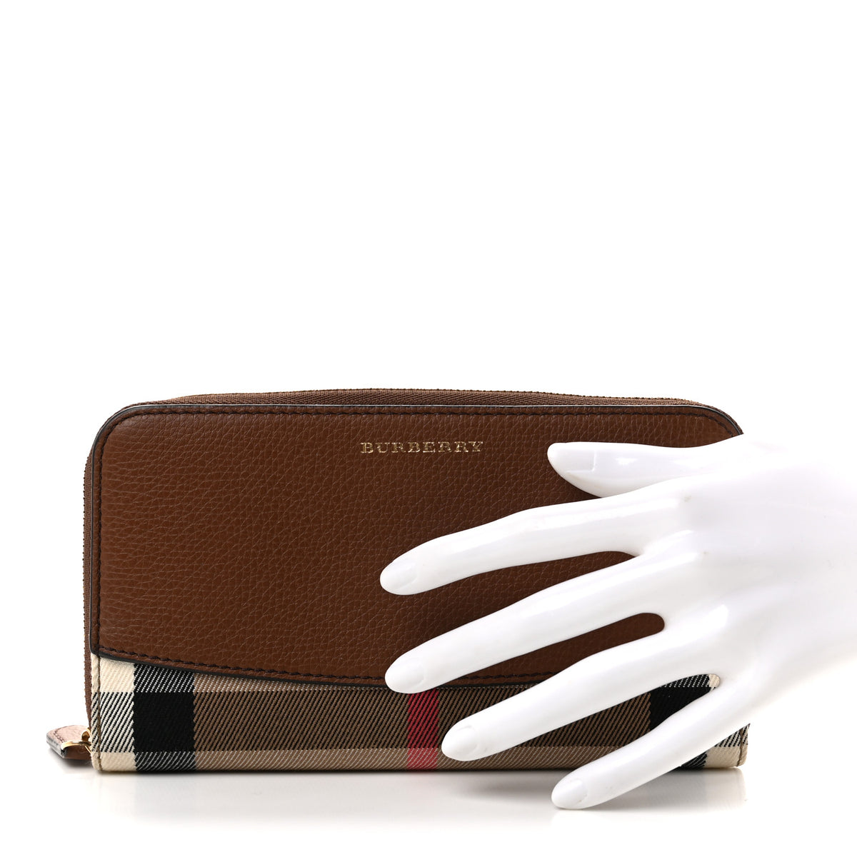 Grainy Calfskin House Check Elmore Zip Around Wallet Tan