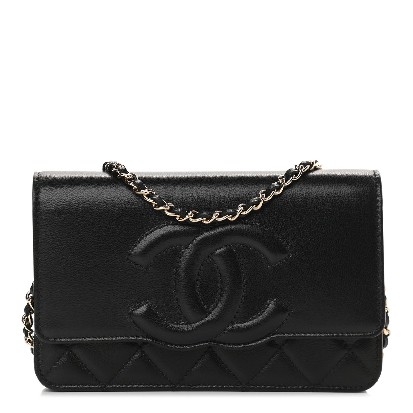 Goatskin Quilted Timeless CC Wallet On Chain WOC Black