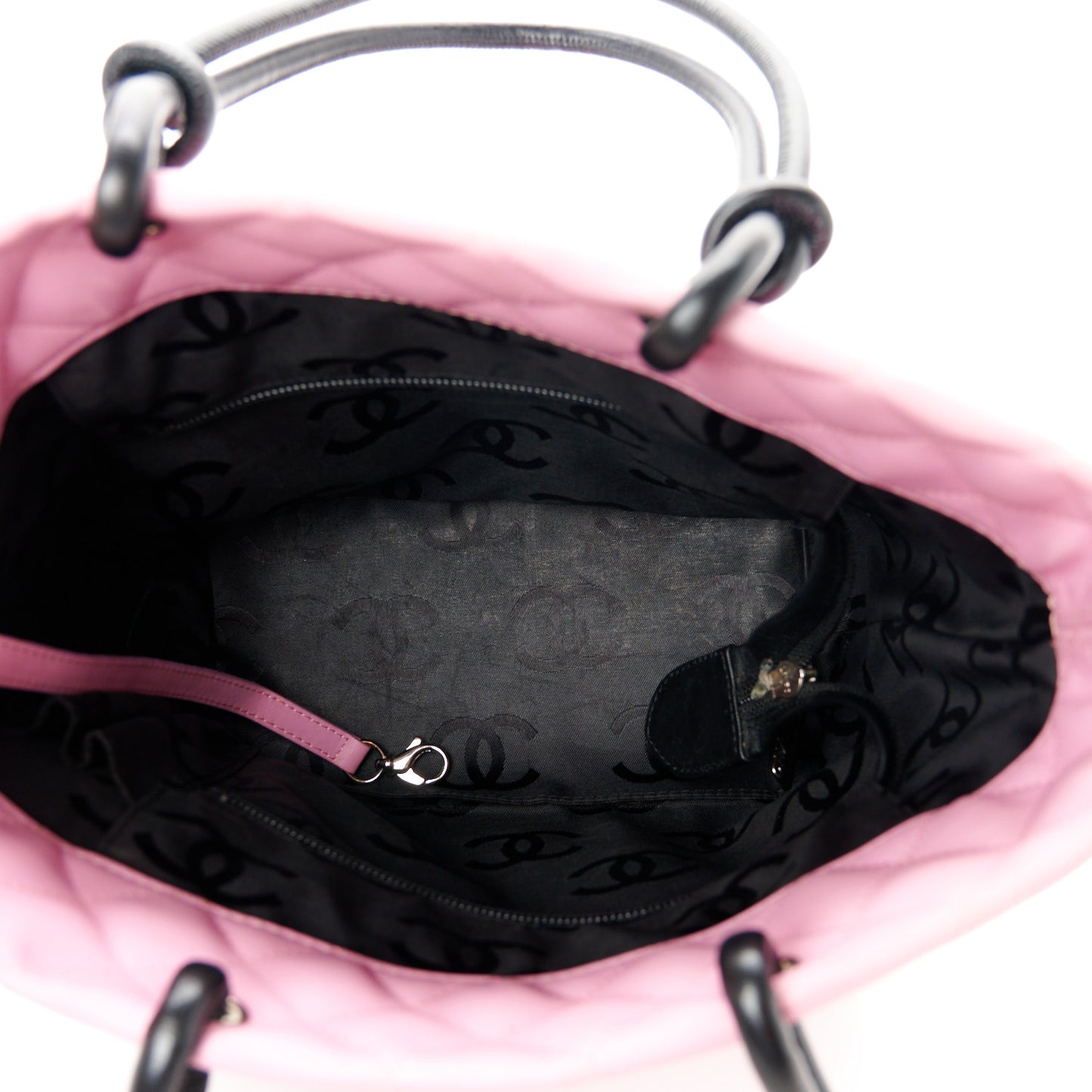 Calfskin Quilted Medium Cambon Tote Pink Black
