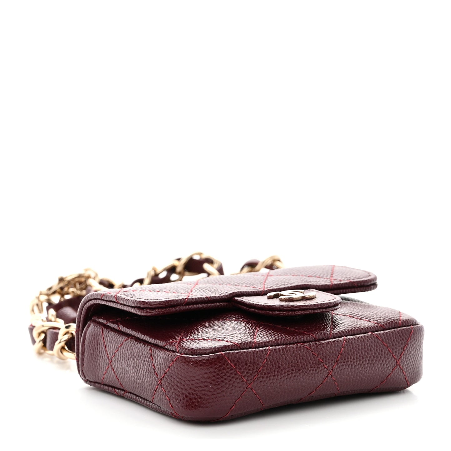 Caviar Quilted Mini Chain Belt Bag Burgundy