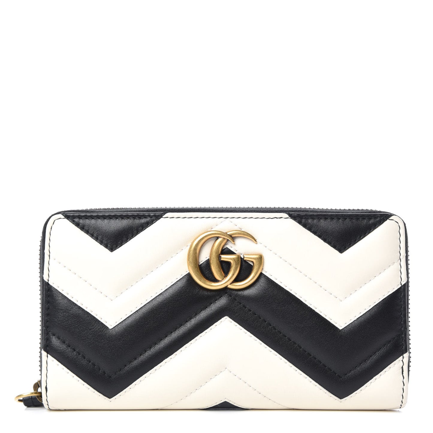 Calfskin Matelasse GG Marmont Zip Around Wallet Black White
