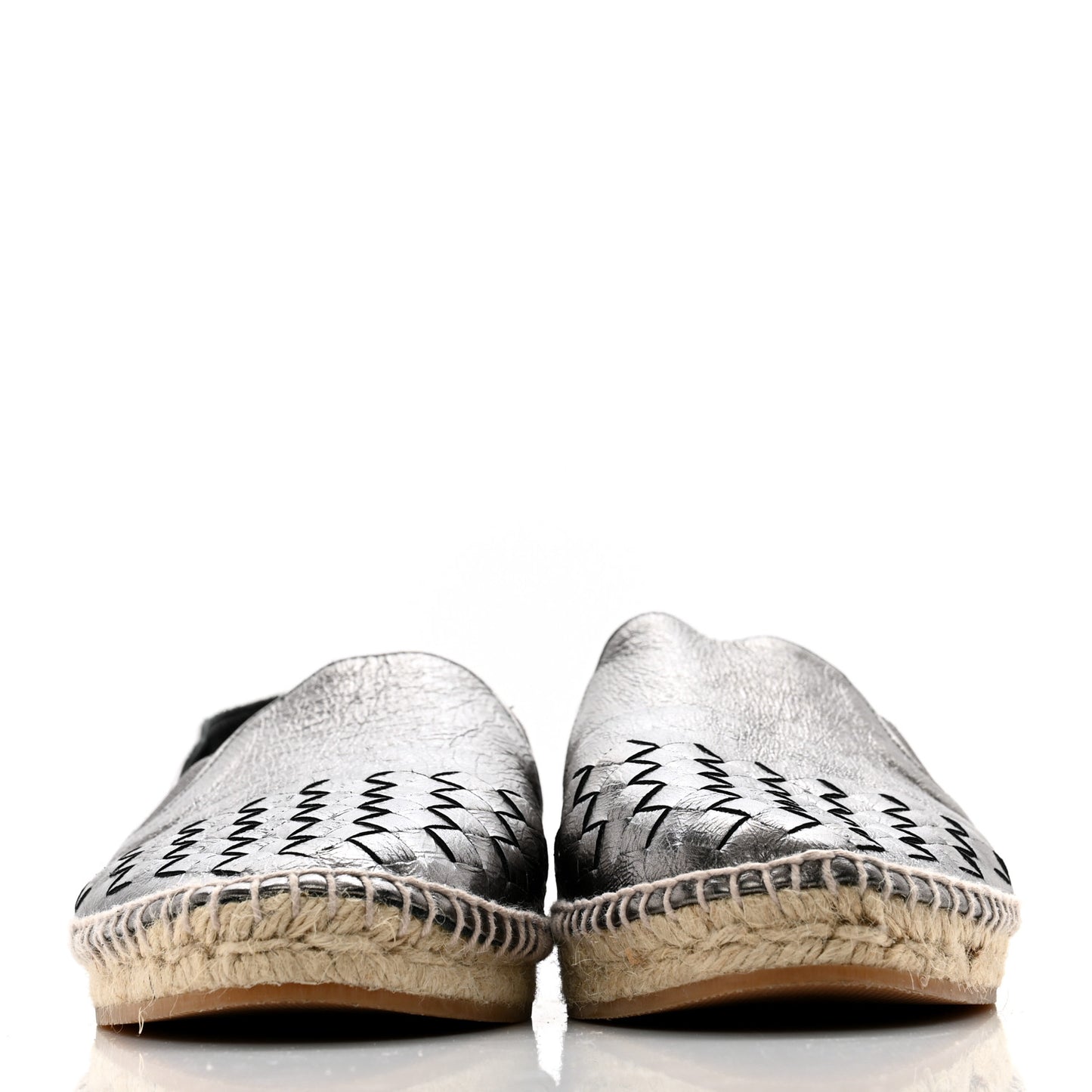 Metallic Nappa Intrecciato Woven Espadrille 39 Antique Silver