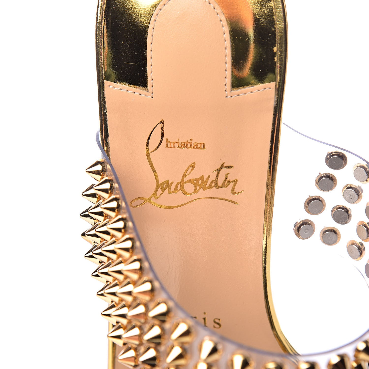 Christian Louboutin Specchio PVC Spikes Only 85 Slide Sandals 39.5 Gold 6 of 14